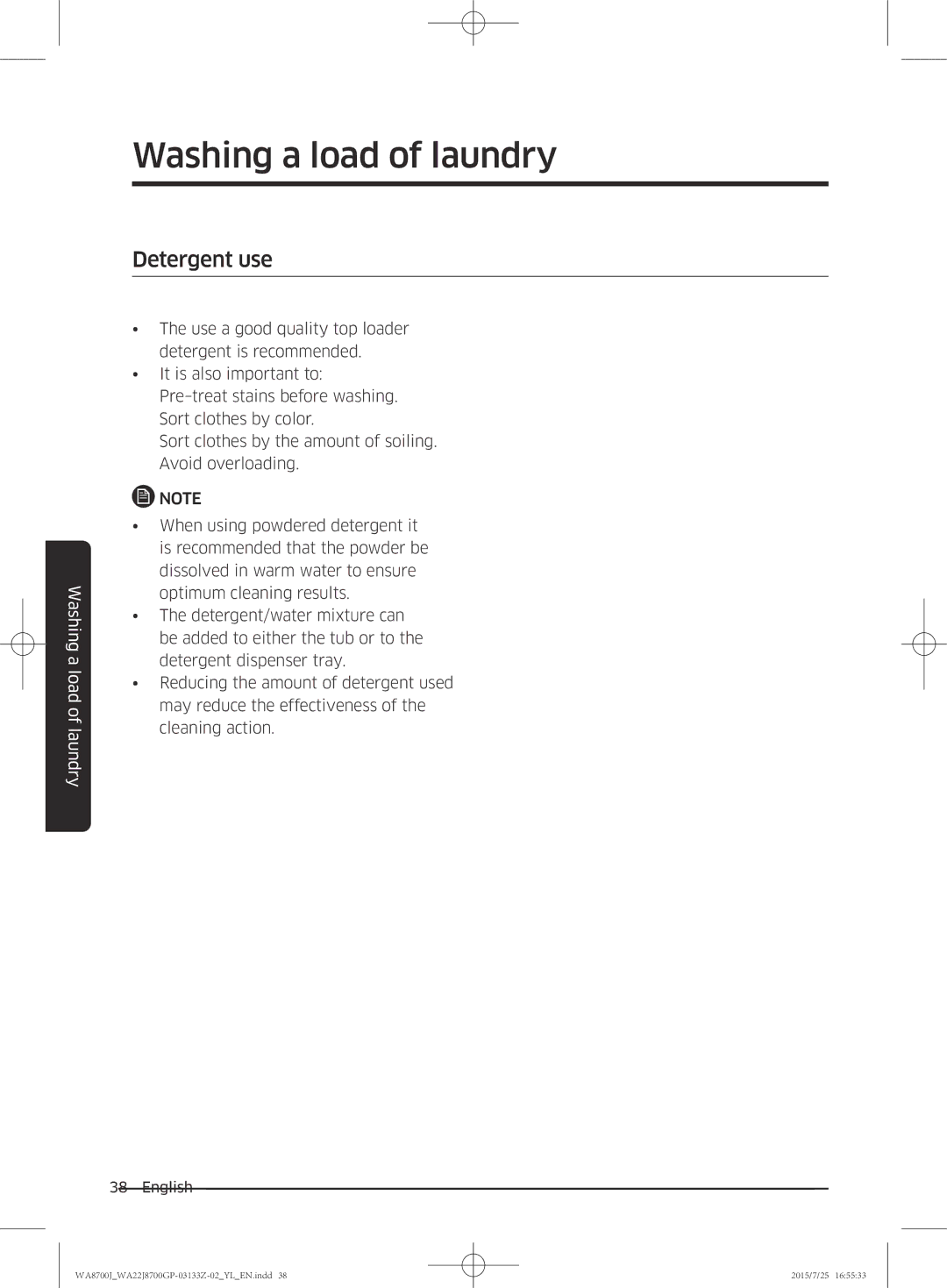 Samsung WA22J8700GP/YL manual Detergent use 