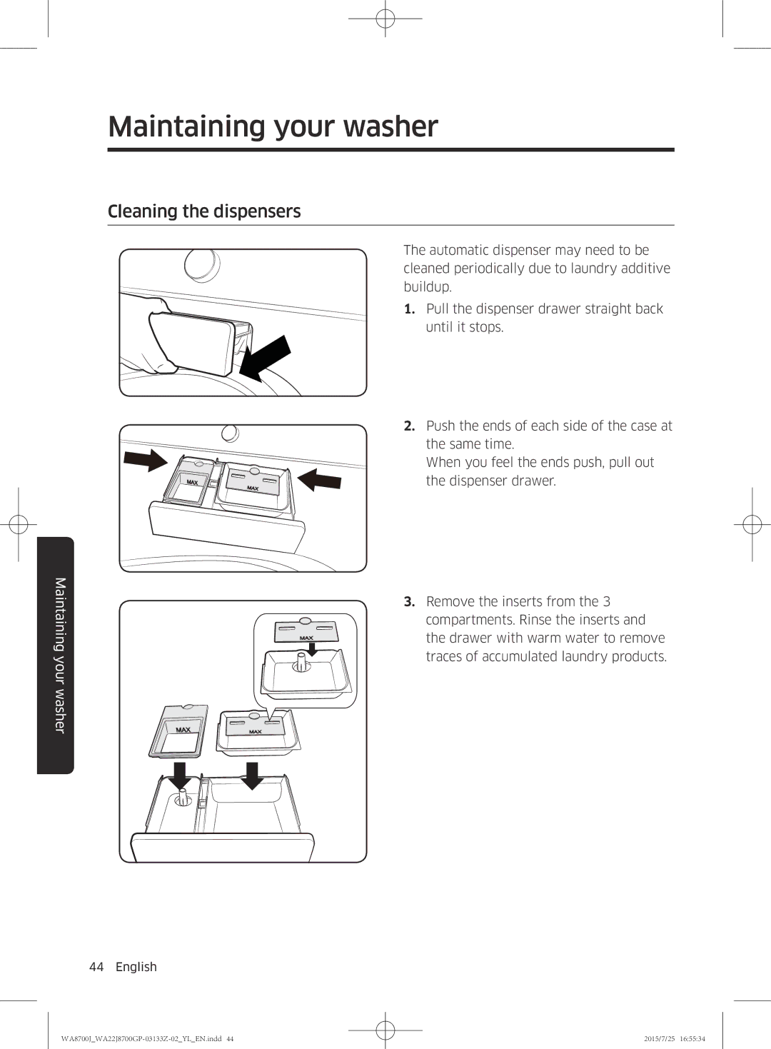 Samsung WA22J8700GP/YL manual Cleaning the dispensers 