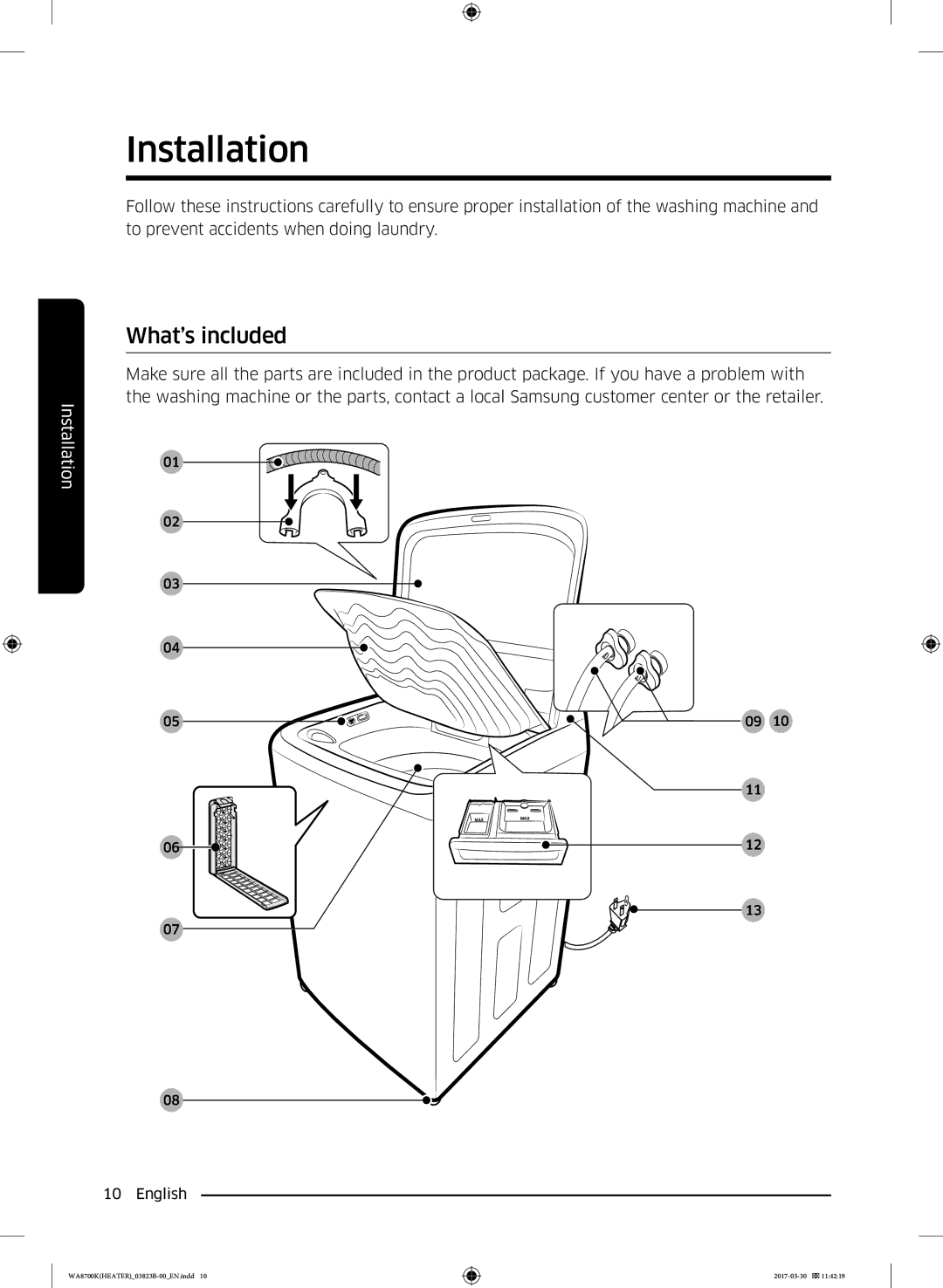 Samsung WA22M8700GV/YL manual Installation, What’s included 