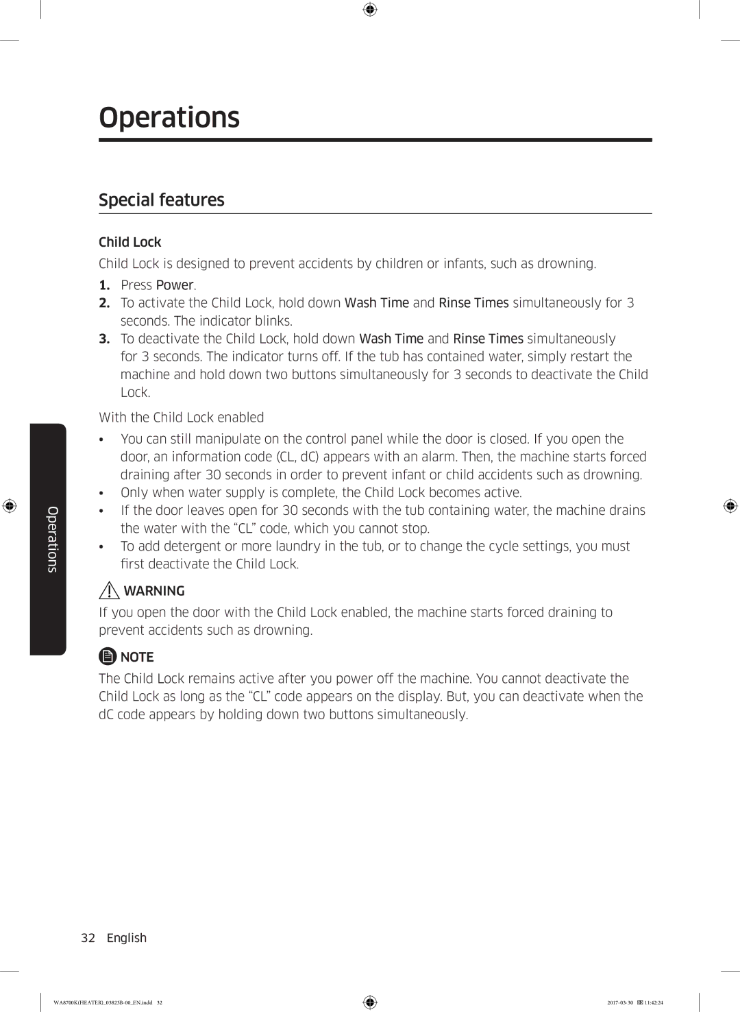 Samsung WA22M8700GV/YL manual Special features 