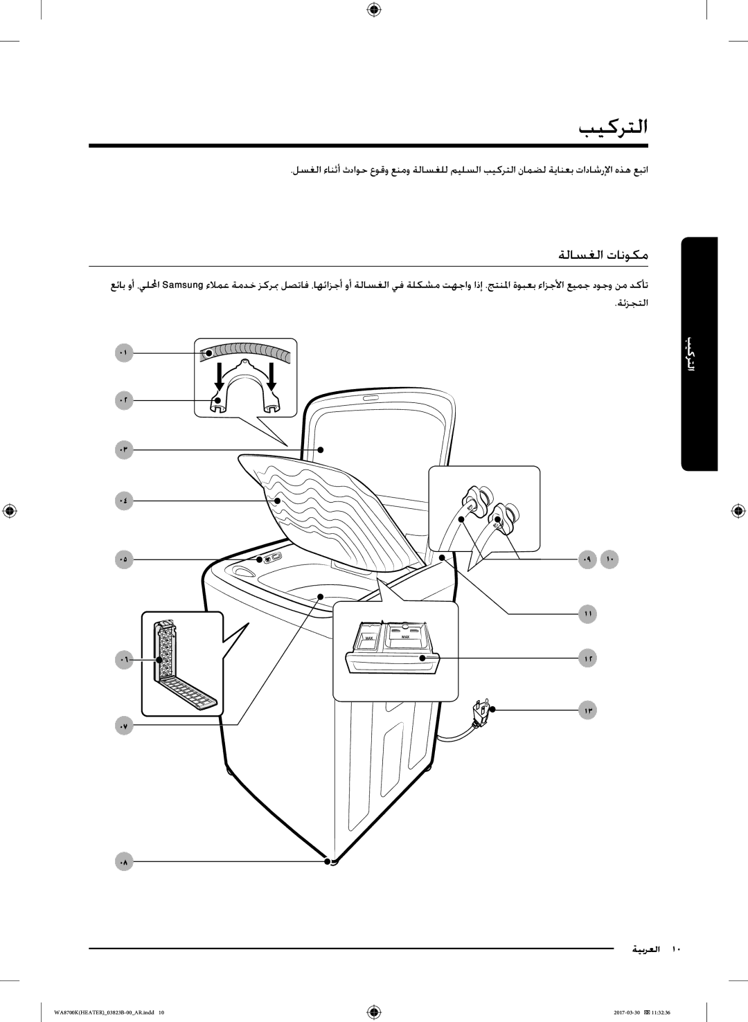 Samsung WA22M8700GV/YL manual بيكرتلا, ةلاسغلا تانوكم 