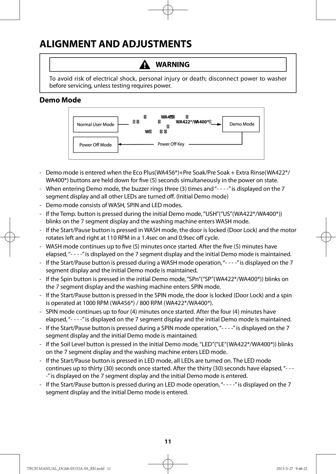 Samsung WA400PJHDWR, WA456DRHDWR manual Demo Mode 