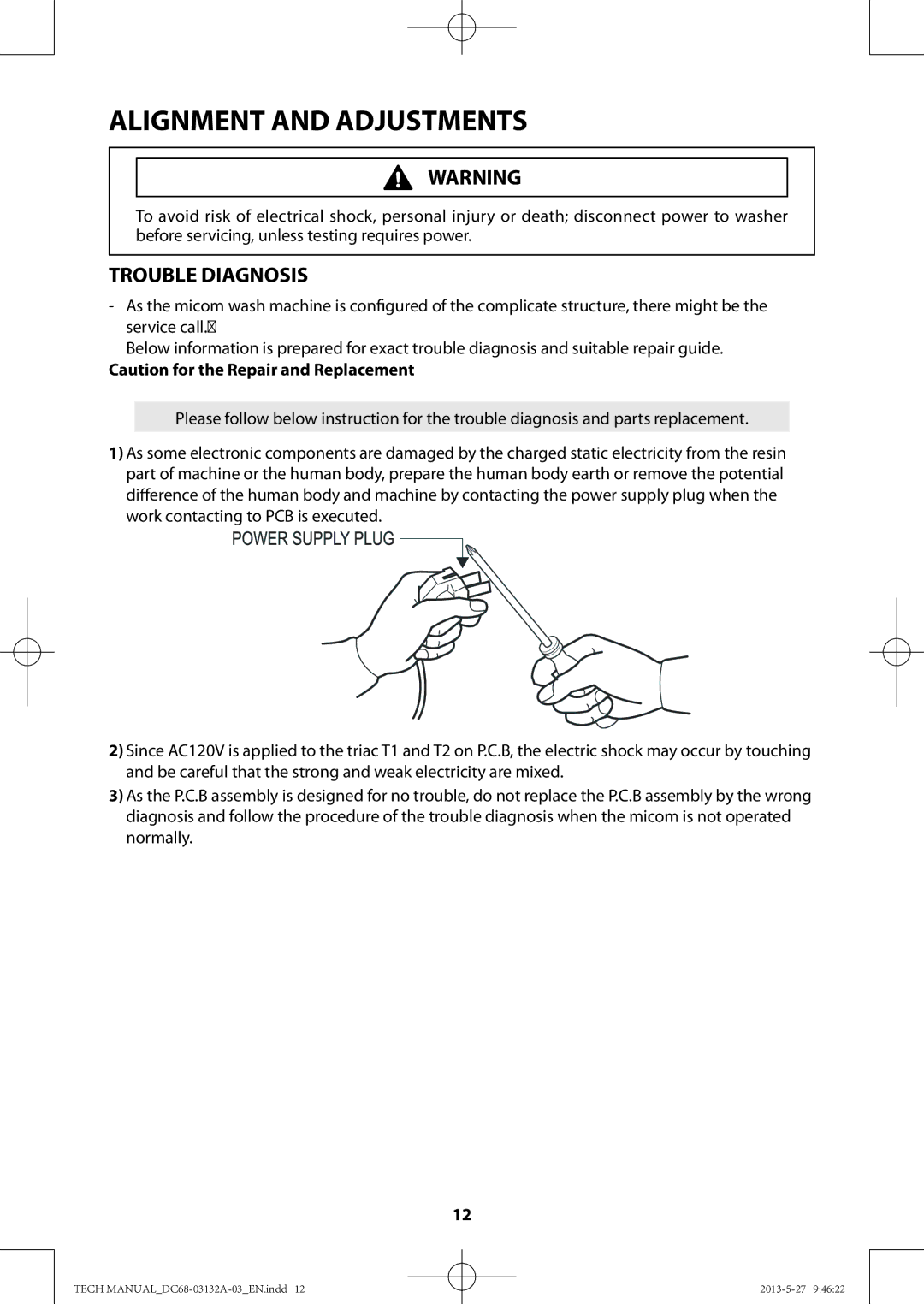 Samsung WA456DRHDWR, WA400PJHDWR manual Trouble Diagnosis 