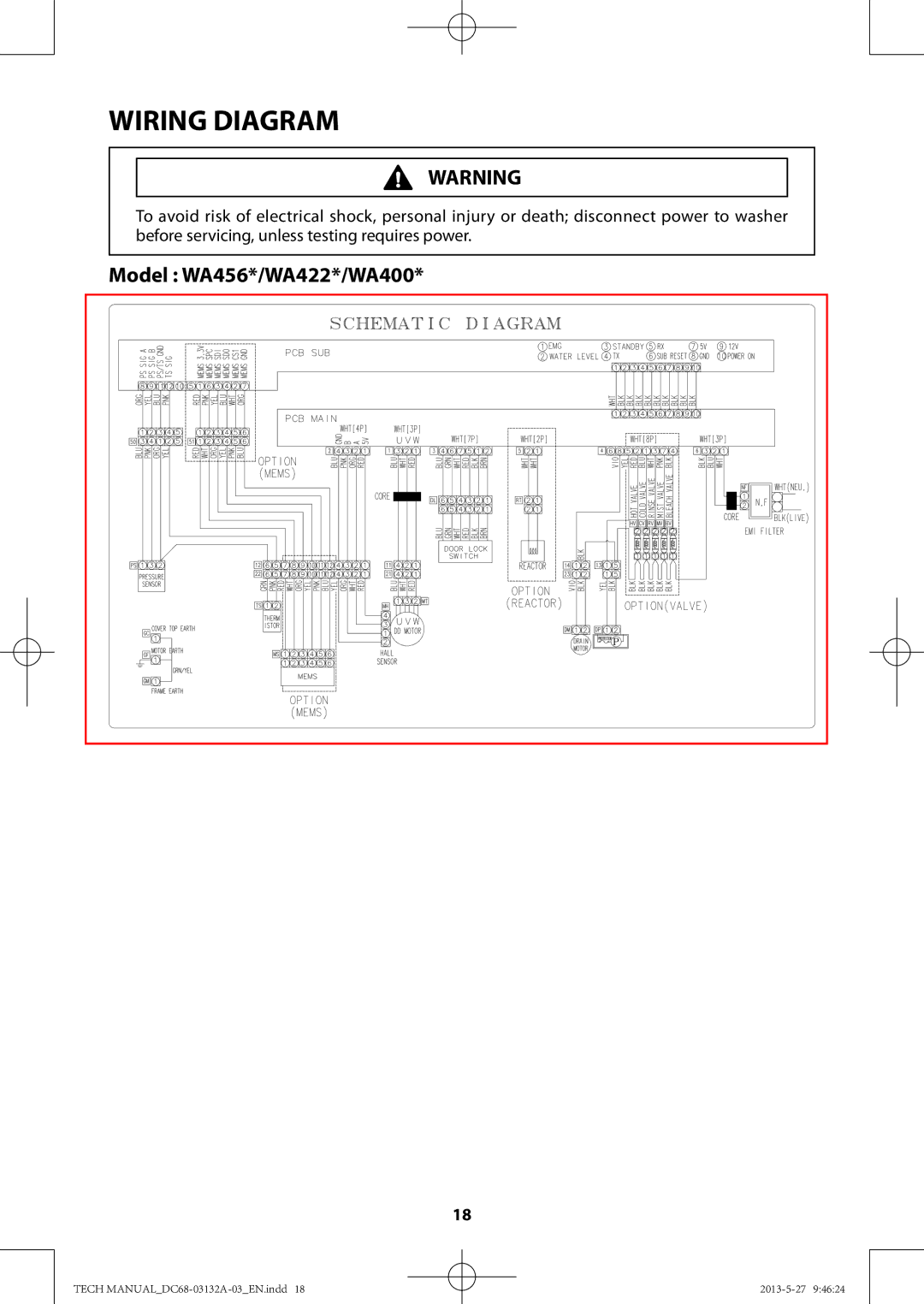 Samsung WA456DRHDWR, WA400PJHDWR manual Wiring Diagram, Model WA456*/WA422*/WA400 