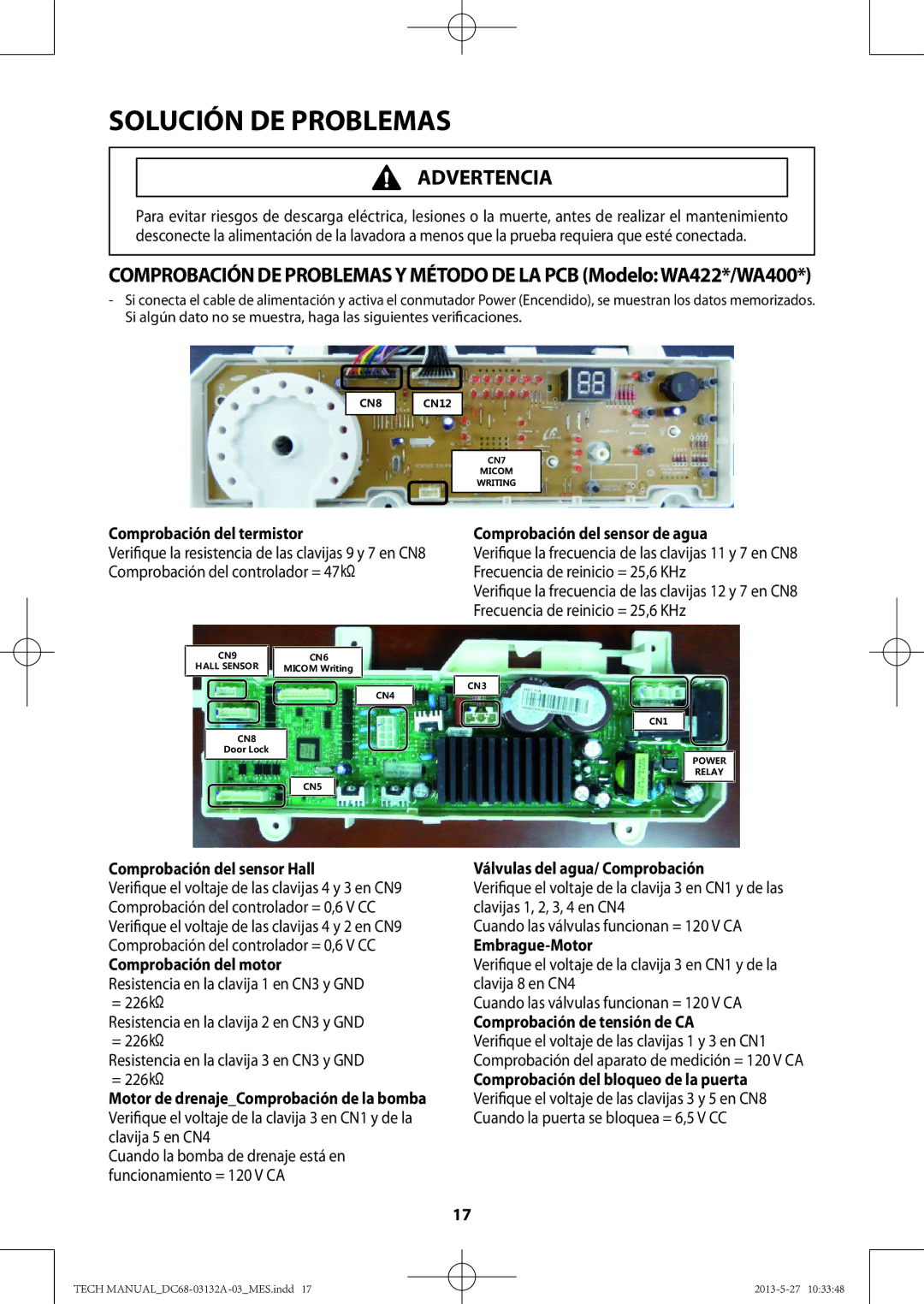 Samsung WA400PJHDWR, WA456DRHDWR manual Solución DE Problemas 