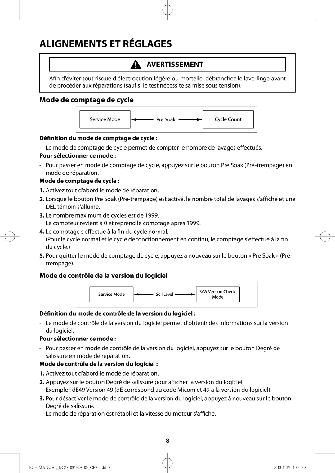 Samsung WA456DRHDWR, WA400PJHDWR manual Mode de comptage de cycle, Définition du mode de comptage de cycle 