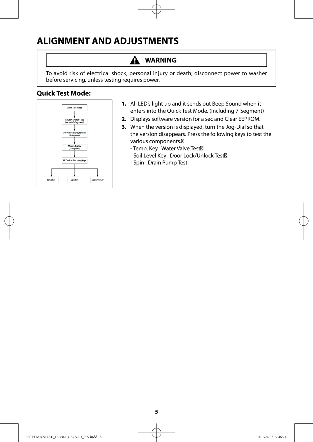 Samsung WA400PJHDWR, WA456DRHDWR manual Alignment and Adjustments 