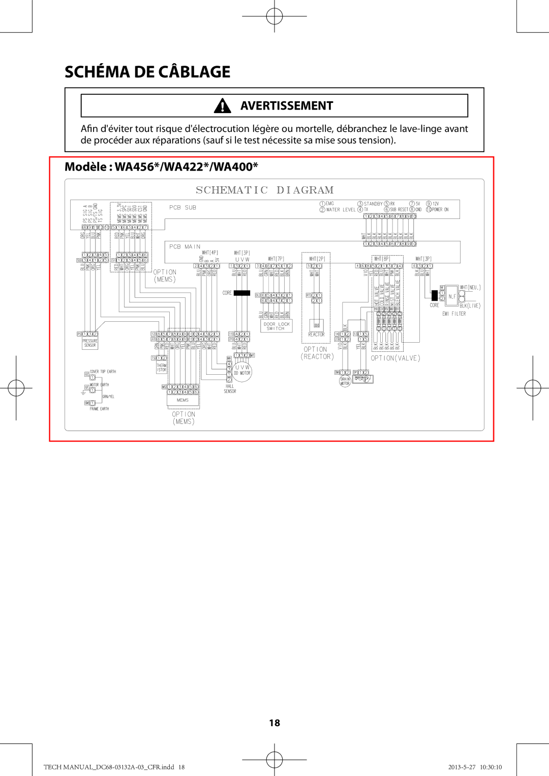 Samsung WA456DRHDWR, WA400PJHDWR manual Schéma DE Câblage, Modèle WA456*/WA422*/WA400 