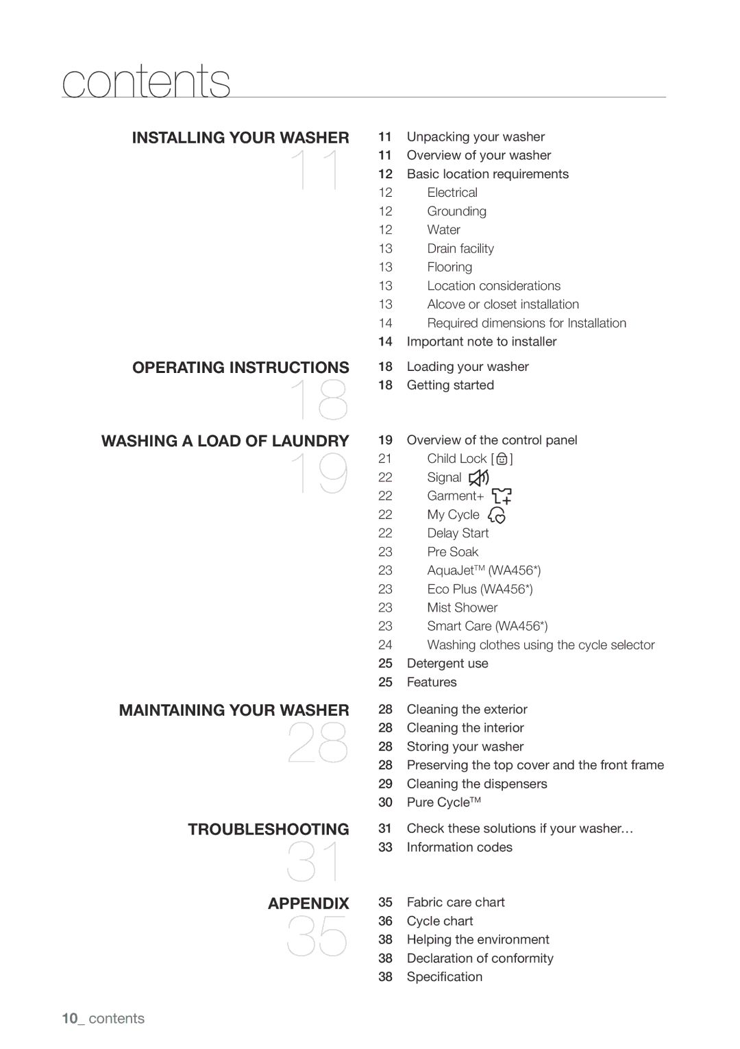 Samsung WA456DRHDWR, WA456DRHDSU, WA422PRHDWR, WA400PJHDWR user manual Contents 