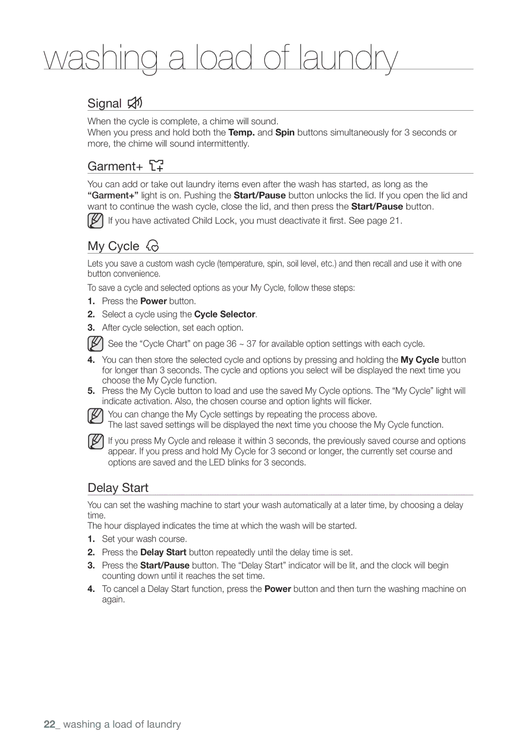 Samsung WA456DRHDSU, WA456DRHDWR, WA422PRHDWR, WA400PJHDWR user manual Signal, Garment+, Delay Start 