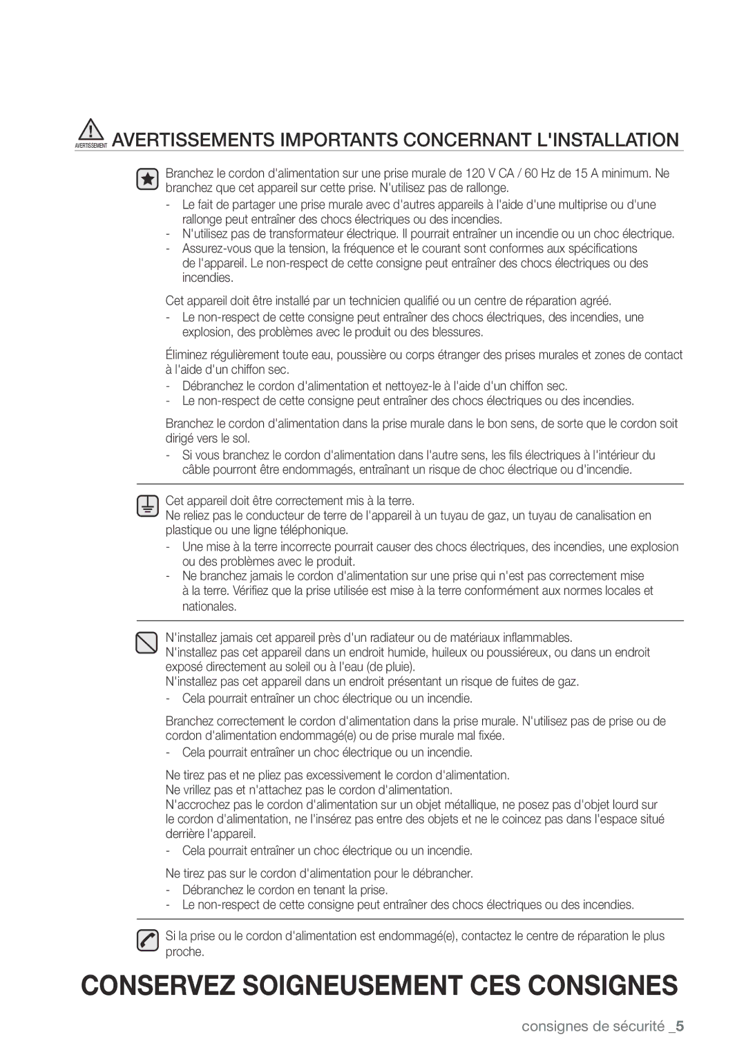 Samsung WA456DRHDWR, WA456DRHDSU, WA422PRHDWR, WA400PJHDWR user manual Conservez Soigneusement CES Consignes 