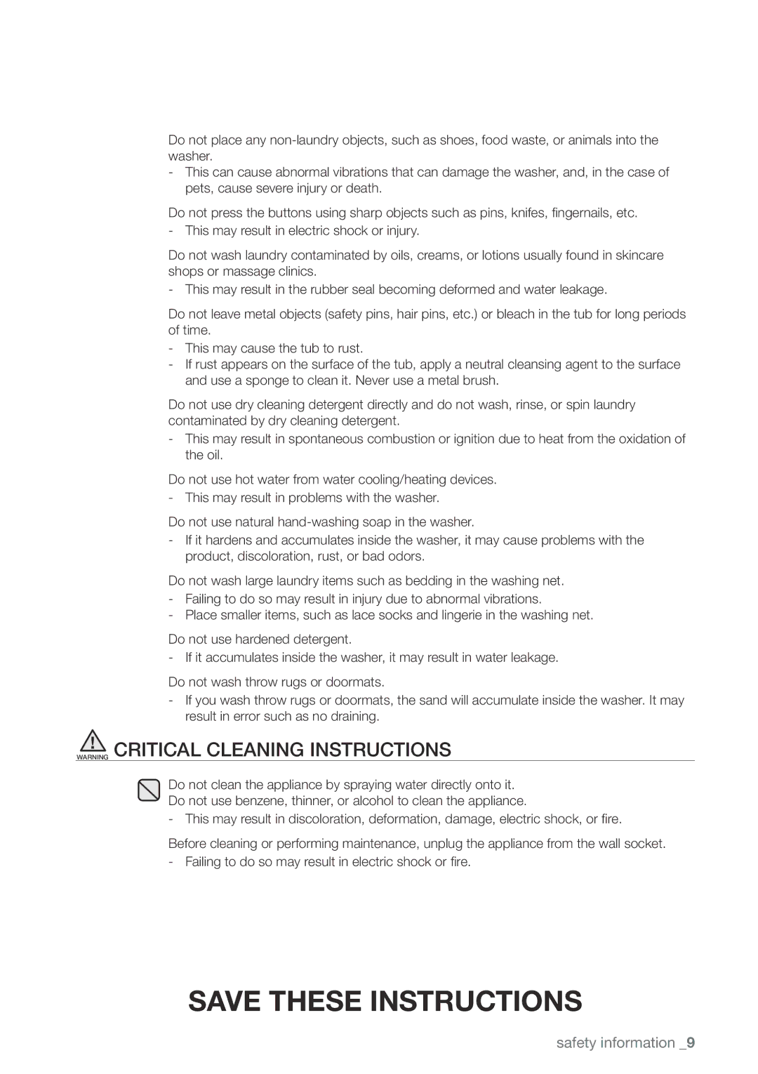 Samsung WA422PRHDWR, WA456DRHDWR, WA456DRHDSU, WA400PJHDWR user manual Safety information 