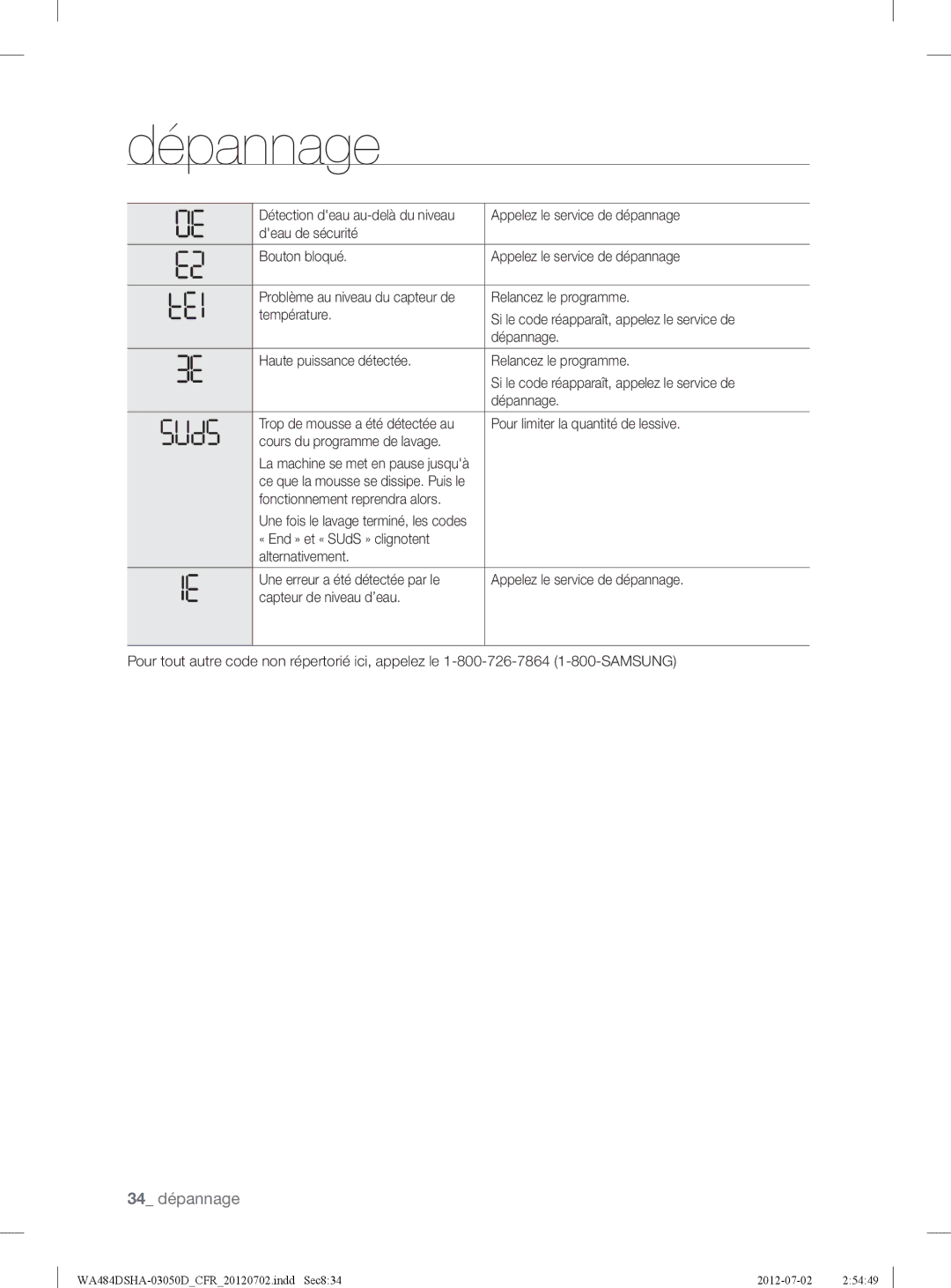 Samsung WA484DSHAWR, WA484DSHASU Relancez le programme, Pour limiter la quantité de lessive, Cours du programme de lavage 