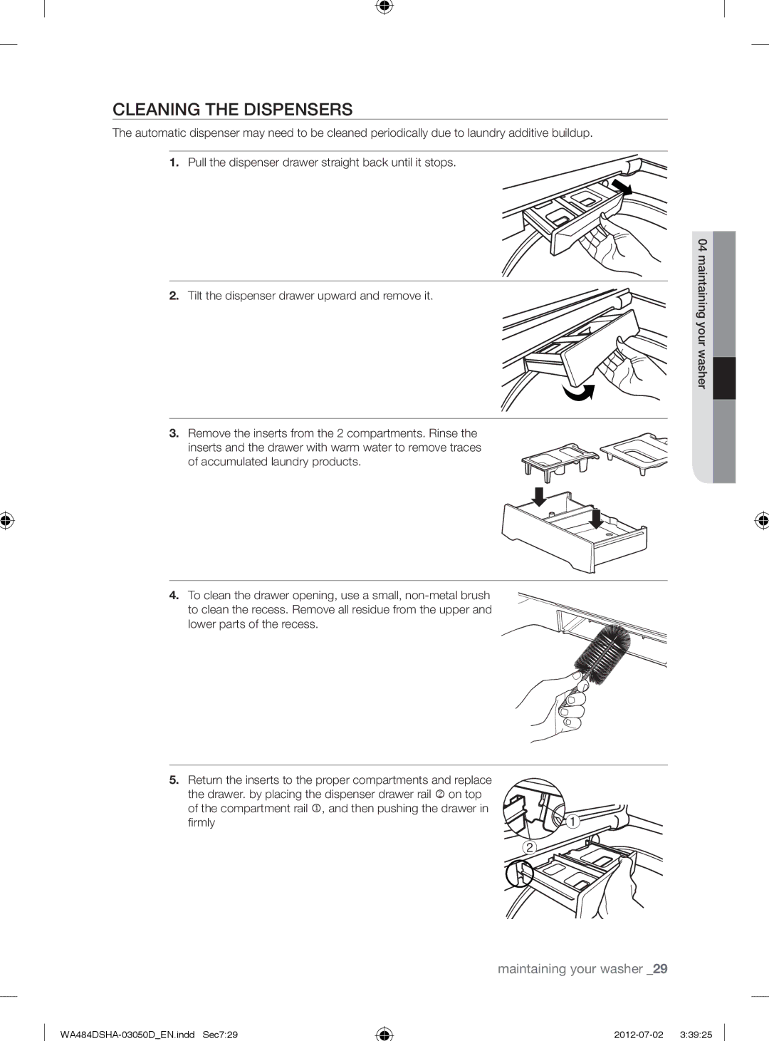 Samsung WA484DSHASU, WA484DSHAWR user manual Cleaning the Dispensers 