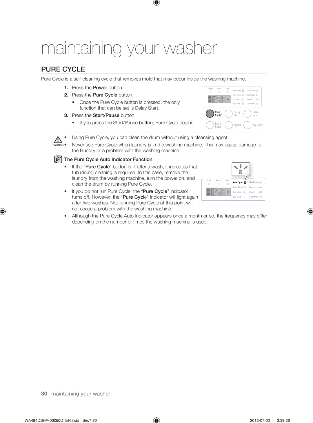 Samsung WA484DSHAWR, WA484DSHASU user manual Pure Cycle 