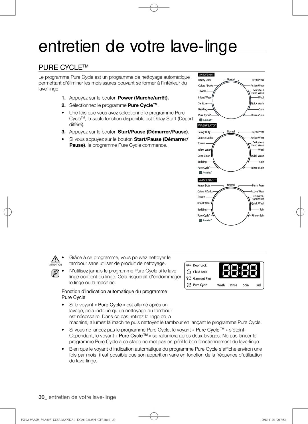 Samsung WA50F9A6DSW user manual Différé, Grâce à ce programme, vous pouvez nettoyer le 