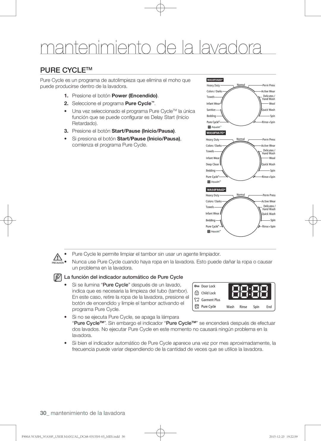 Samsung WA50F9A8DSW, WA50F9A8DSP user manual Pure CycleTM 