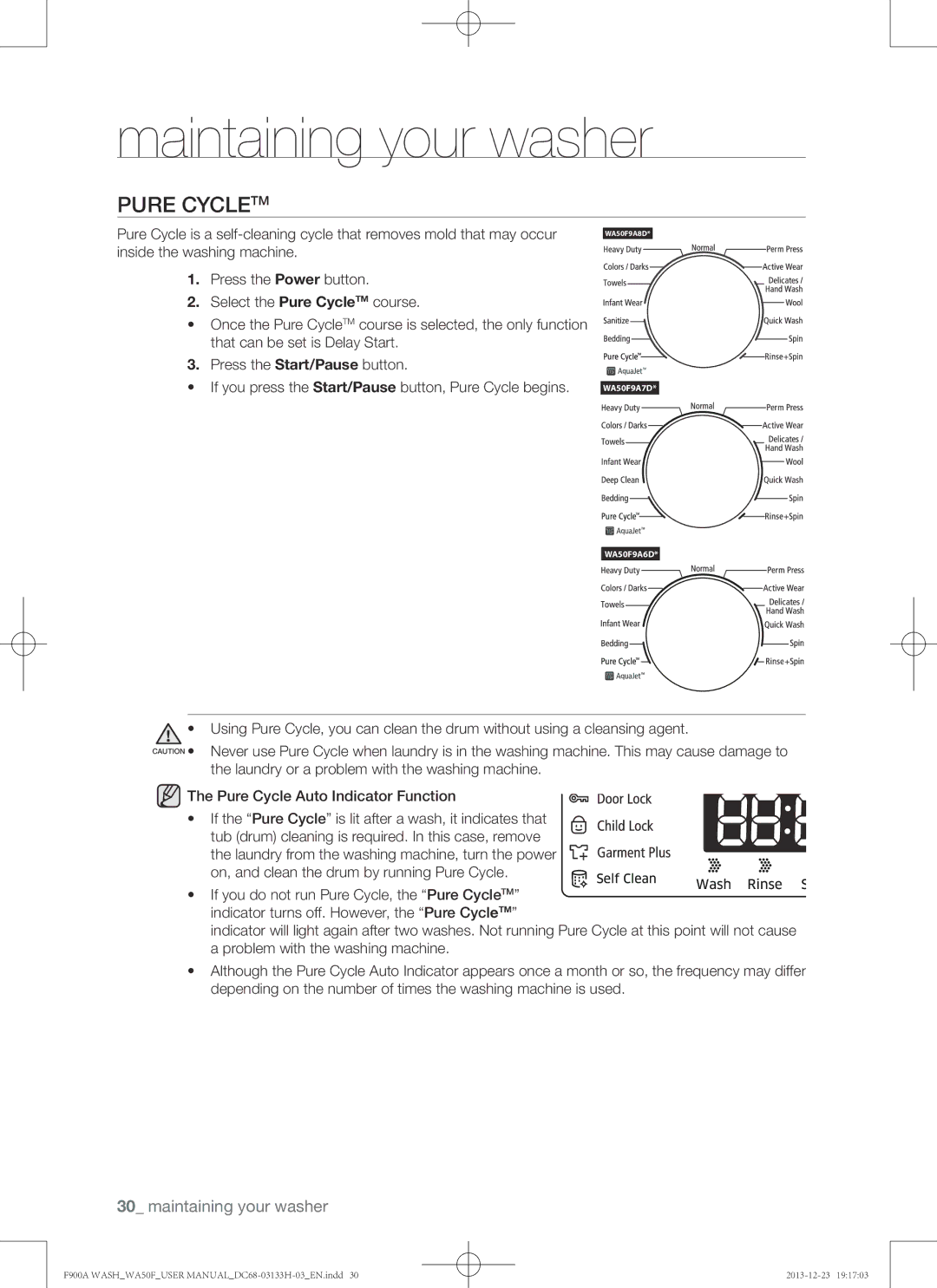 Samsung WA50F9A8DSW, WA50F9A8DSP user manual Pure CycleTM 