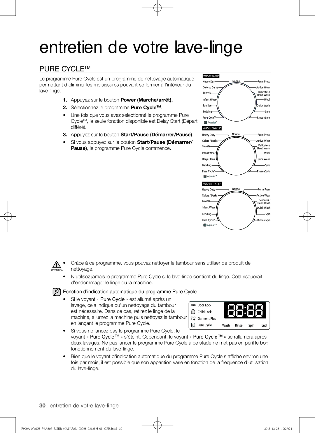 Samsung WA50F9A8DSW, WA50F9A8DSP user manual Pure CycleTM 