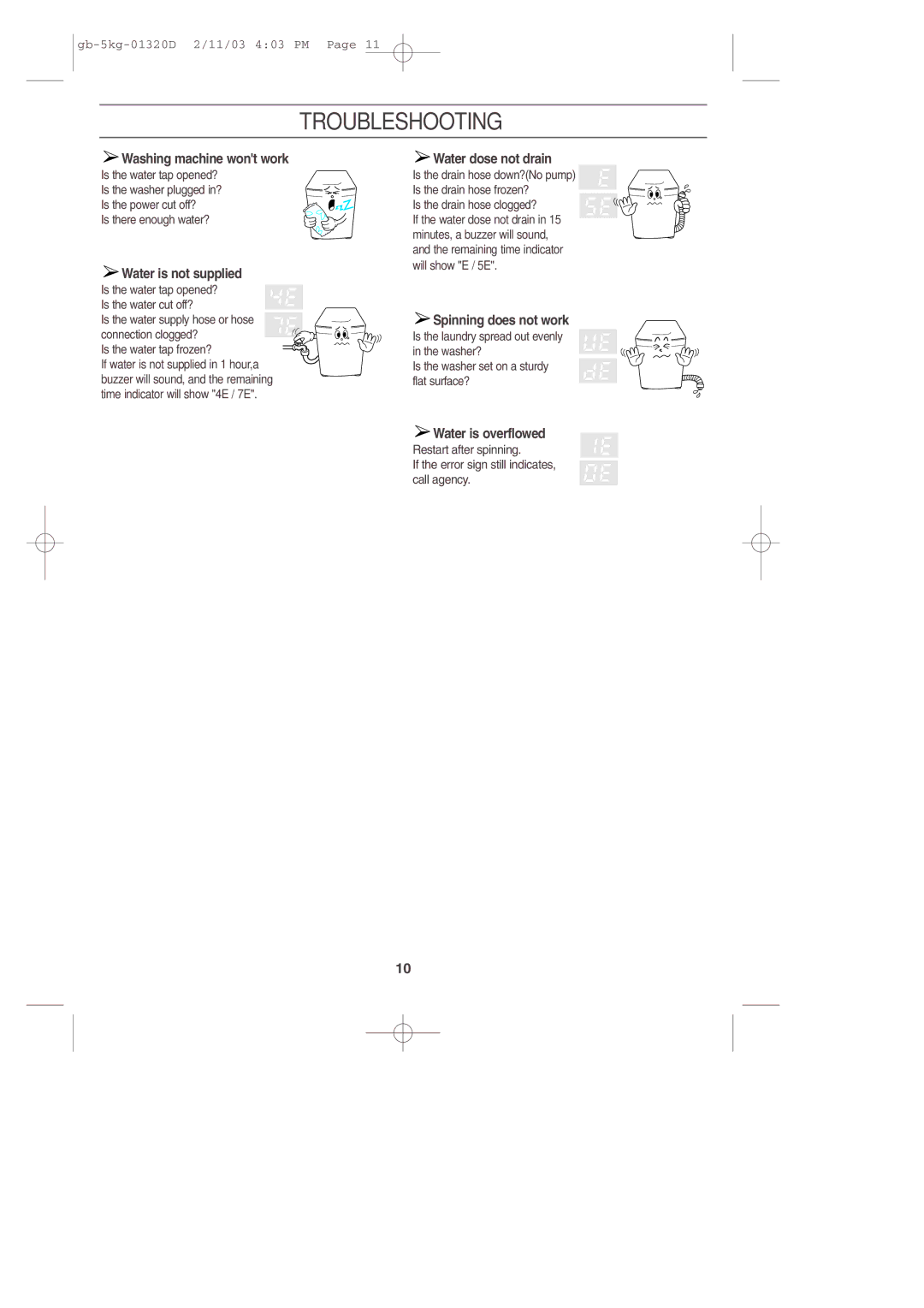 Samsung WA70K2P user manual Troubleshooting, Is the drain hose clogged? 