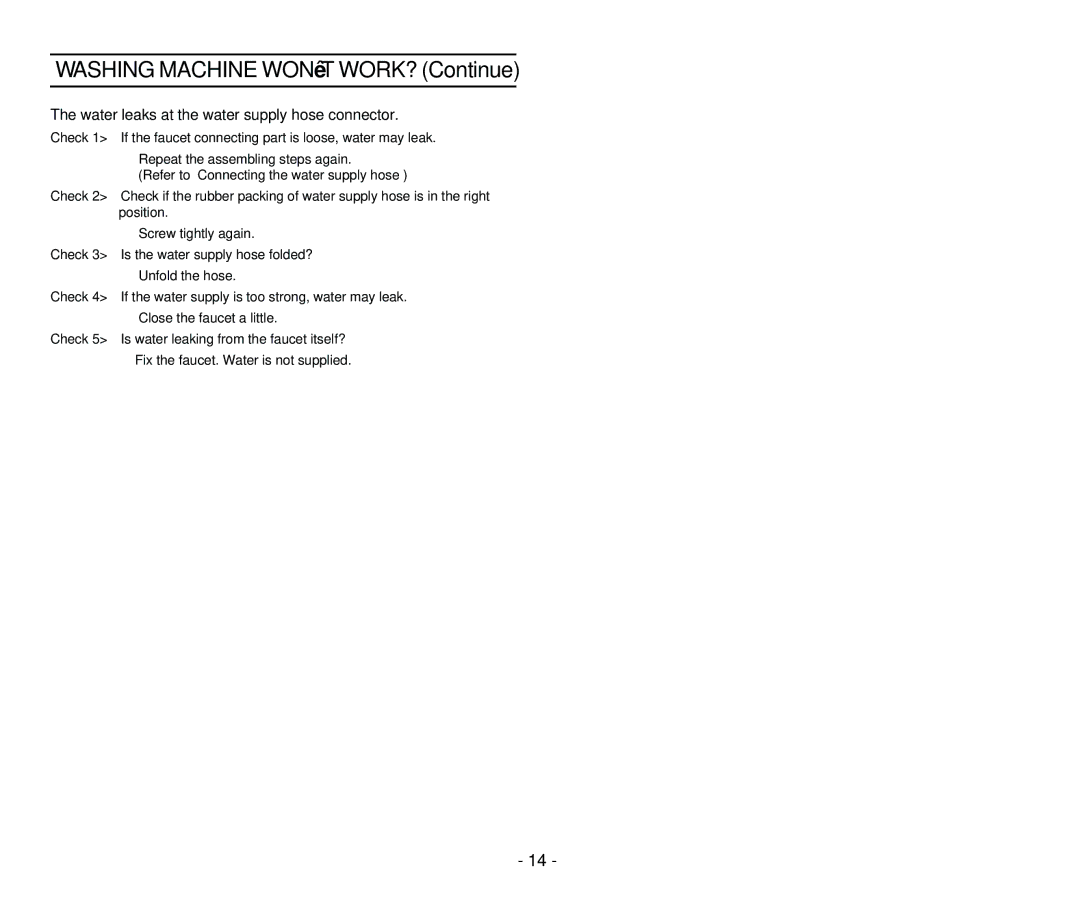 Samsung WA70R3, WA80R3 user manual Washing Machine WON’T WORK? Continue 