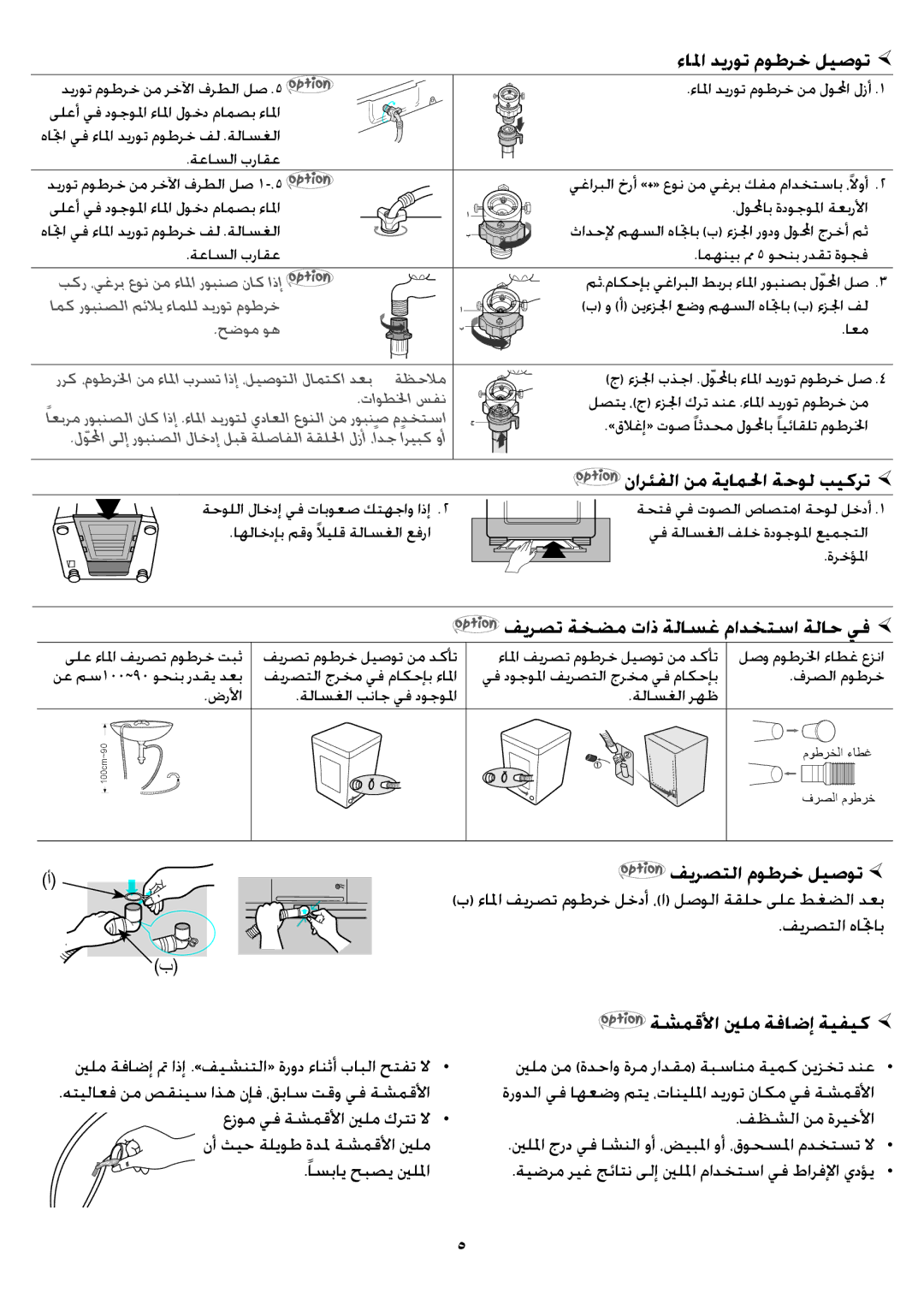 Samsung WA71N2W1/YL manual ﺀﺎﳌﺍ ﺪﻳﺭﻮﺗ ﻡﻮﻃﺮﺧ ﻞﻴﺻﻮﺗ , ﻥﺍﺮﺌﻔﻟﺍ ﻦﻣ ﺔﻳﺎﻤﳊﺍ ﺔﺣﻮﻟ ﺐﻴﻛﺮﺗ , ﻒﻳﺮﺼﺗ ﺔﺨﻀﻣ ﺕﺍﺫ ﺔﻟﺎﺴﻏ ﻡﺍﺪﺨﺘﺳﺍ ﺔﻟﺎﺣ ﻲﻓ  