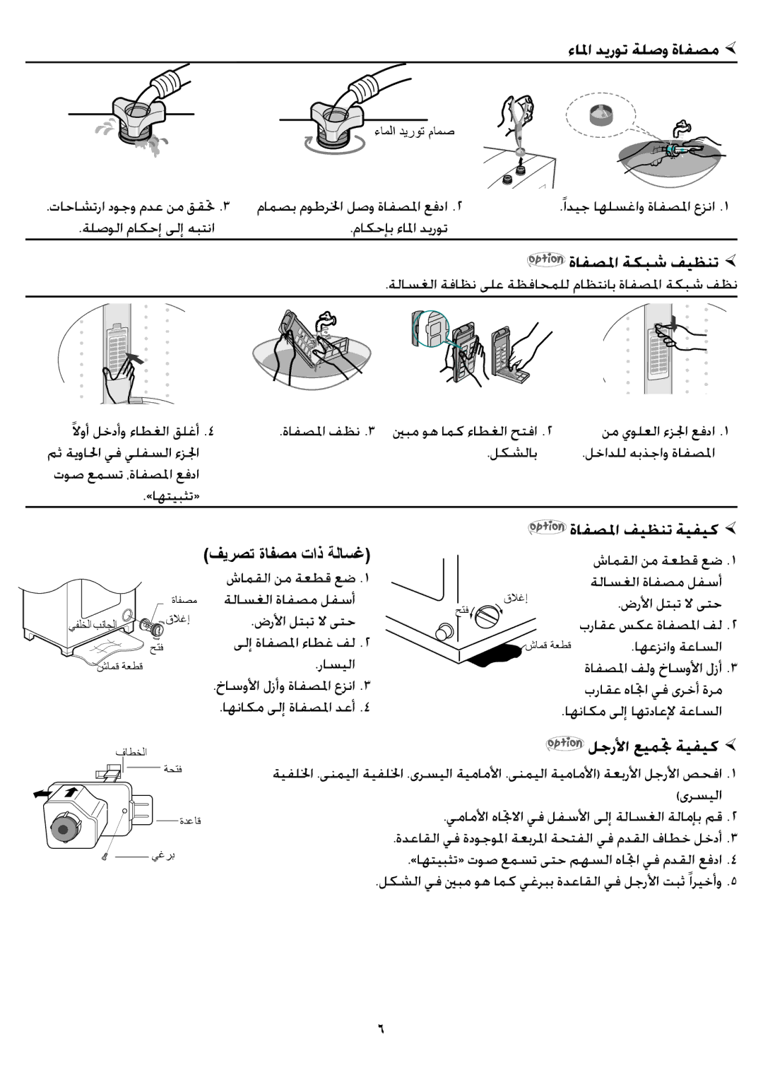 Samsung WA71NNW1/XSG, WA71N2W1/YL manual ﺓﺎﻔﺼﳌﺍ ﺔﻜﺒﺷ ﻒﻴﻈﻨﺗ , ﺓﺎﻔﺼﳌﺍ ﻒﻴﻈﻨﺗ ﺔﻴﻔﻴﻛ  ﺵﺎﻤﻘﻟﺍ ﻦﻣ ﺔﻌﻄﻗ ﻊﺿ, ﻞﺟﺭﻷﺍ ﻊﻴﻤﲡ ﺔﻴﻔﻴﻛ  