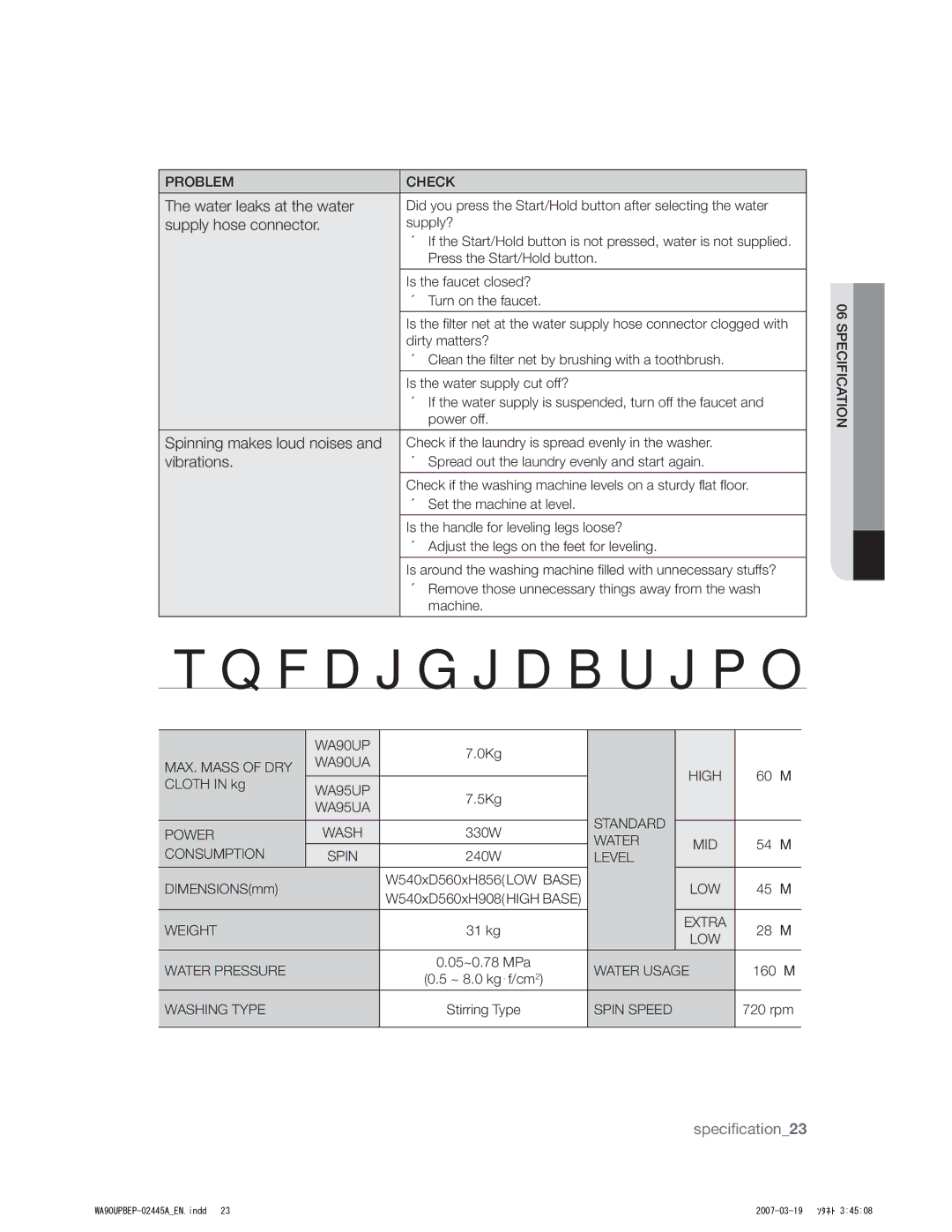 Samsung WA90UAWFP/YL, WA80UAVIH/XSG, WA80UAWFP/YL, WA80UAVEP/XSG, WA98UPBEC/XSV manual Tqfdjgjdbujpo, Wjcsbujpot 