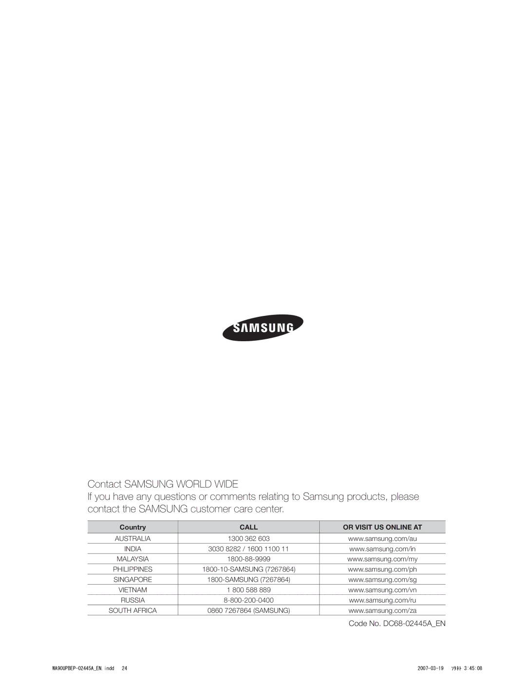 Samsung WA98UPBEC/XSV, WA80UAVIH/XSG, WA80UAWFP/YL, WA80UAVEP/XSG, WA90UAWFP/YL manual $POUBDU4.46/803-%8*%, $Pvousz 