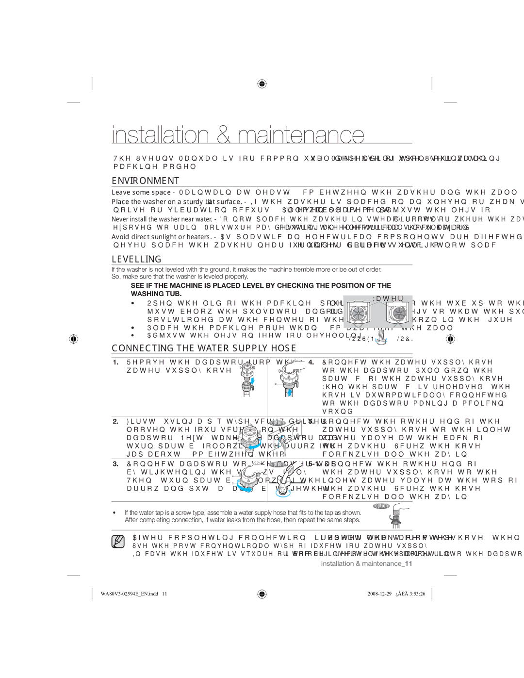 Samsung WA90V3WFP/YL, WA80V3WFP/YL manual 19,521017, 211&7,1*7+$756833/+26, Dwhu, ZdwhuVxsso\Krvh, Vrxqg 