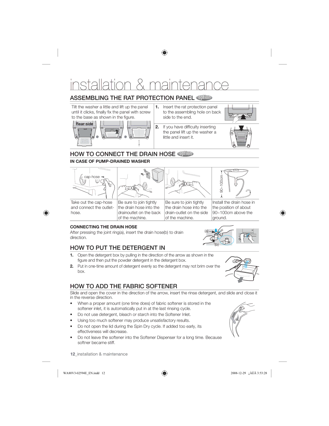 Samsung WA80V3WFP/YL, WA90V3WFP/YL manual $660%/,1*7+5$73527&7,213$1, +272&211&77+5$,1+26, +2723877+75*17,1 