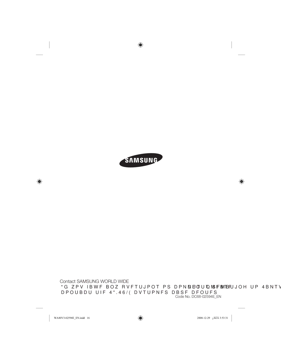 Samsung WA80V3WFP/YL, WA90V3WFP/YL manual $POUBDU4.46/803-%8*% 