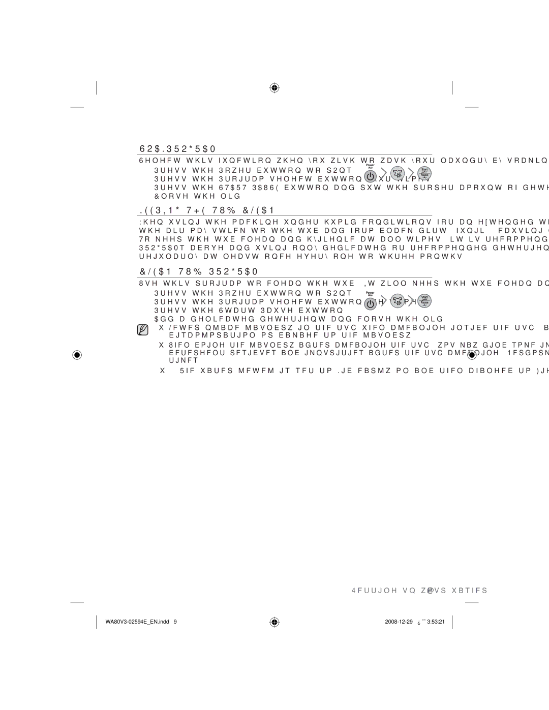 Samsung WA90V3WFP/YL, WA80V3WFP/YL manual 62$ *5$0, 7+78%&/$1 $178%352*5$0 