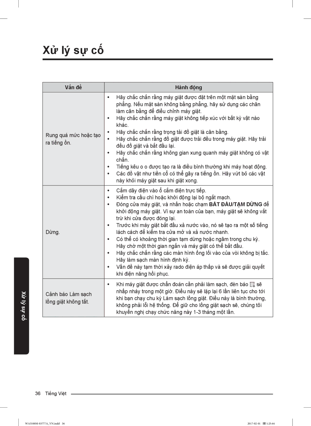 Samsung WA82M5110SW/SV, WA90M5120SG/SV, WA85M5120SG/SV manual Hãy chắc chắn rằng máy giặt được đặt trên một mặt sàn bằng 