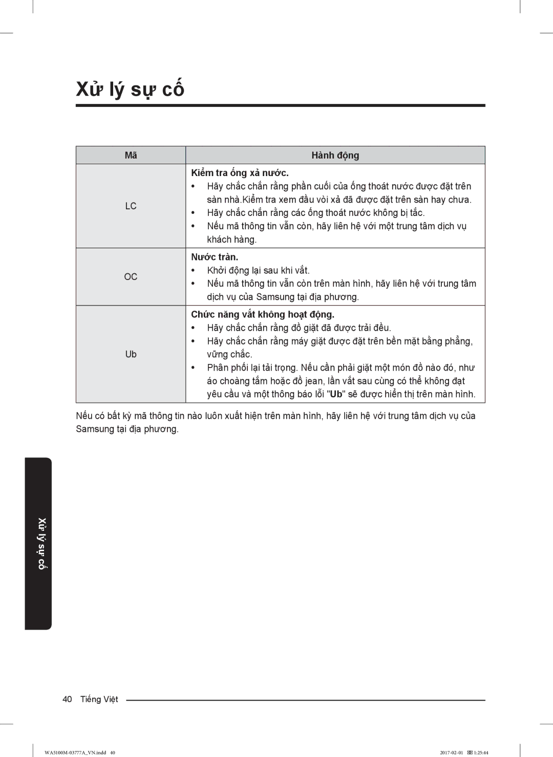 Samsung WA90M5120SW/SV, WA82M5110SW/SV, WA90M5120SG/SV manual Kiểm tra ống xả nước, Nước tràn, Chức năng vắt không hoạt động 