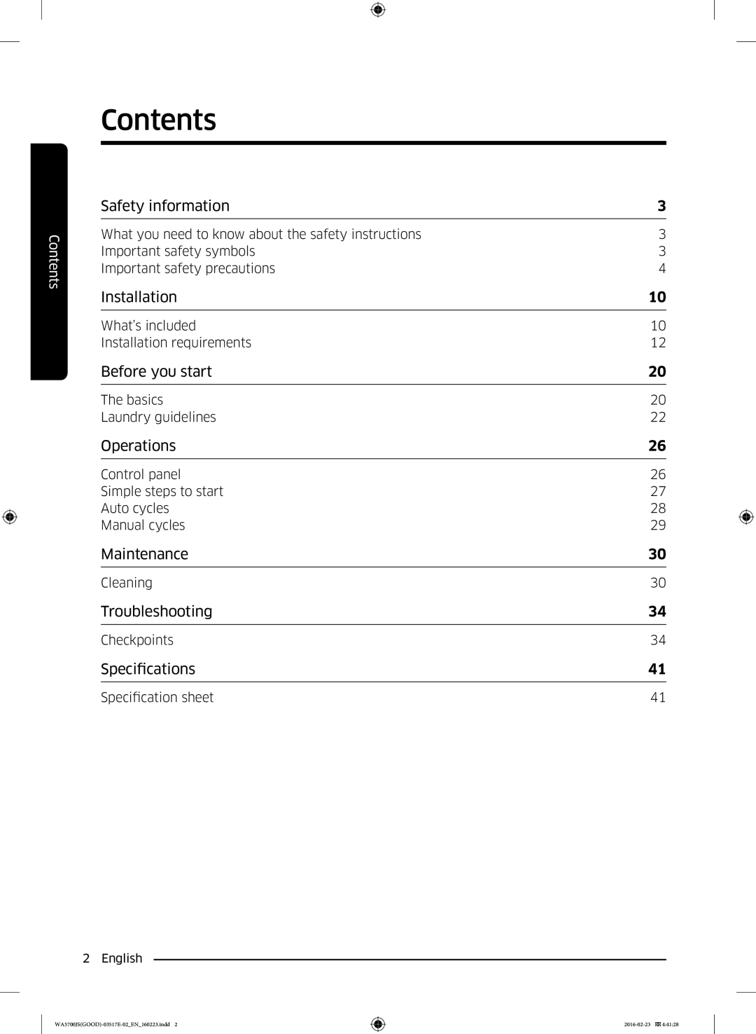 Samsung WA70J5710SW/YL, WA90J5710SG/YL, WA80J5710SW/YL, WA90J5710SW/YL, WA70J5710SS/YL manual Contents 