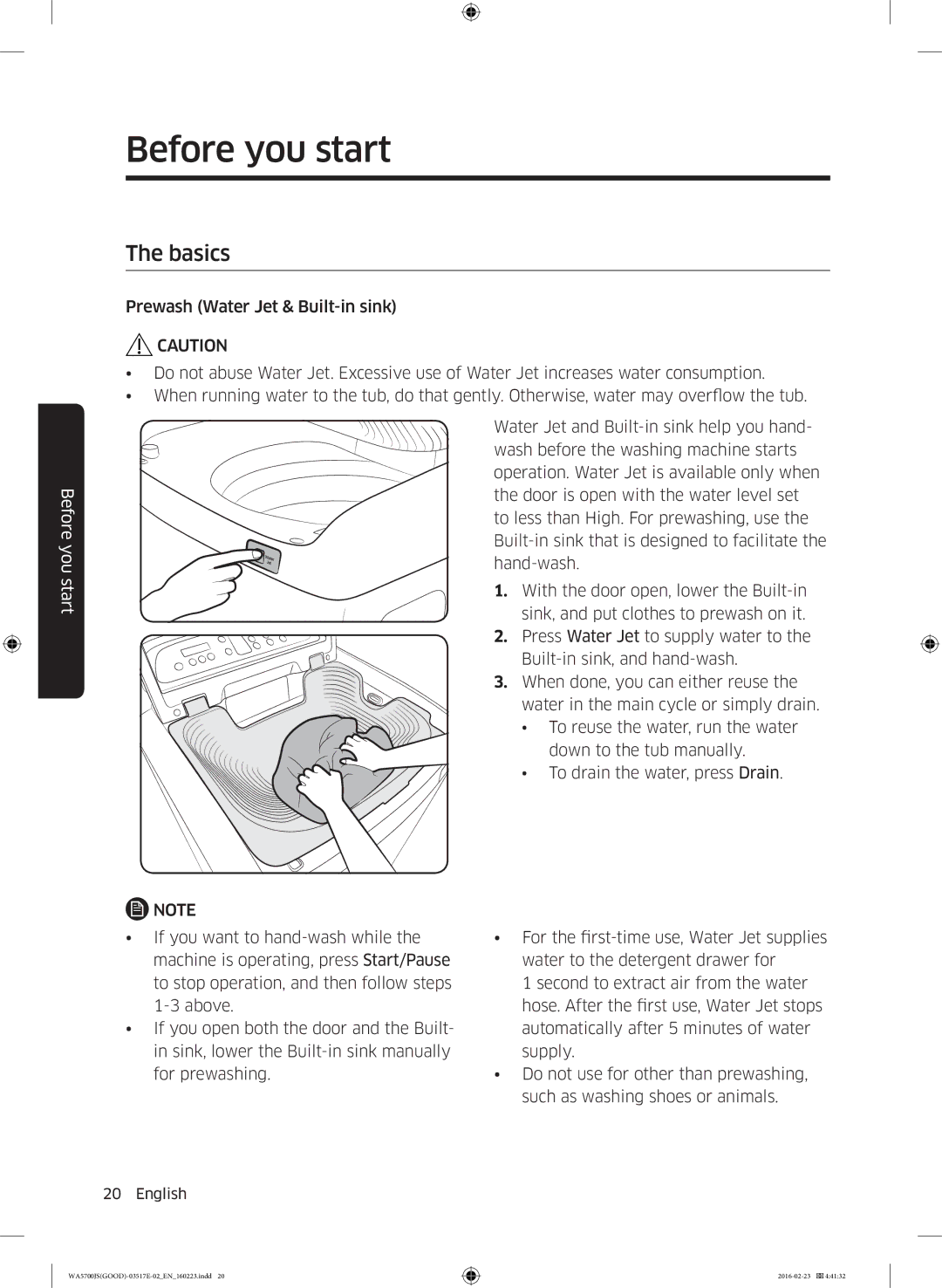 Samsung WA90J5710SG/YL, WA80J5710SW/YL, WA70J5710SW/YL, WA90J5710SW/YL, WA70J5710SS/YL manual Before you start, Basics 