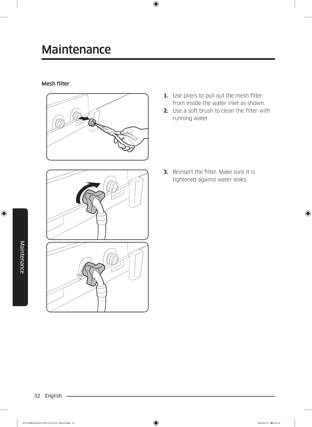 Samsung WA70J5710SW/YL, WA90J5710SG/YL, WA80J5710SW/YL, WA90J5710SW/YL, WA70J5710SS/YL manual Maintenance 