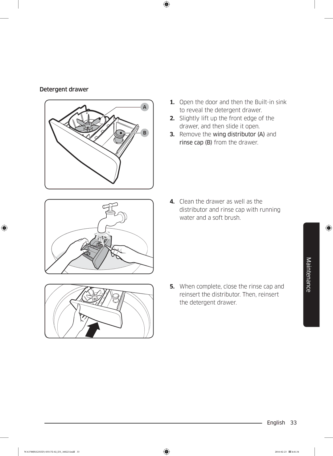 Samsung WA90J5710SW/YL, WA90J5710SG/YL, WA80J5710SW/YL, WA70J5710SW/YL, WA70J5710SS/YL manual Maintenance 