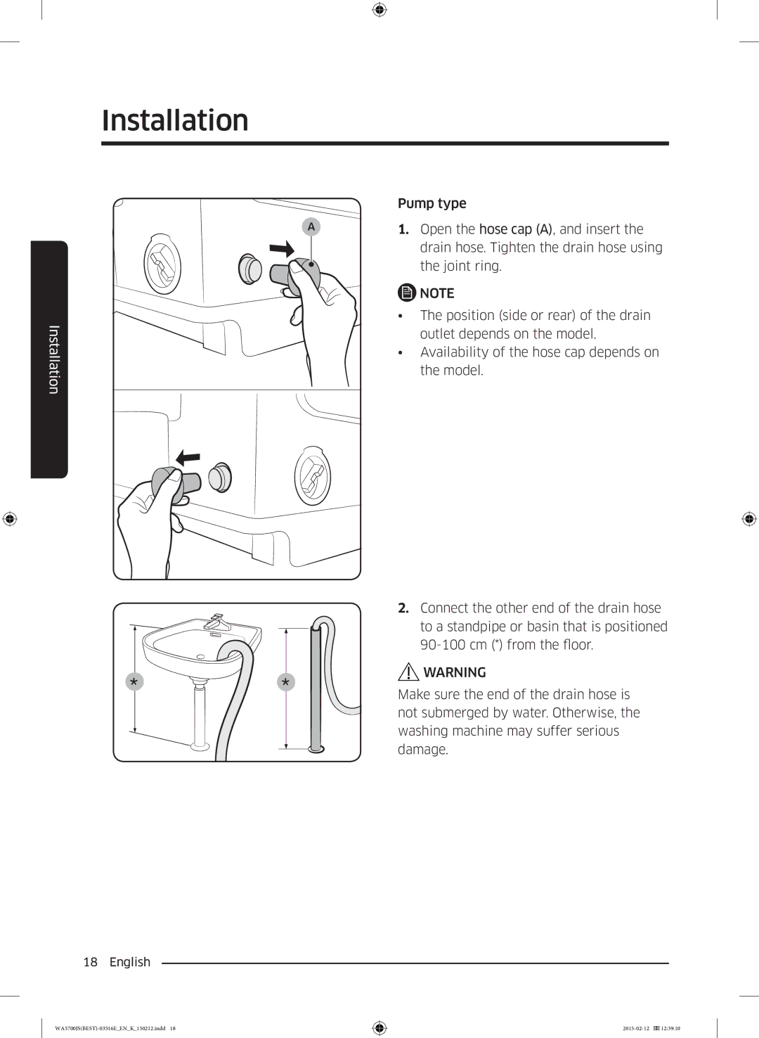 Samsung WA90J5730SS/YL manual Pump type 