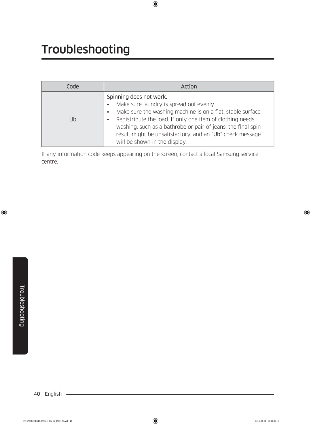 Samsung WA90J5730SS/YL manual Troubleshooting 