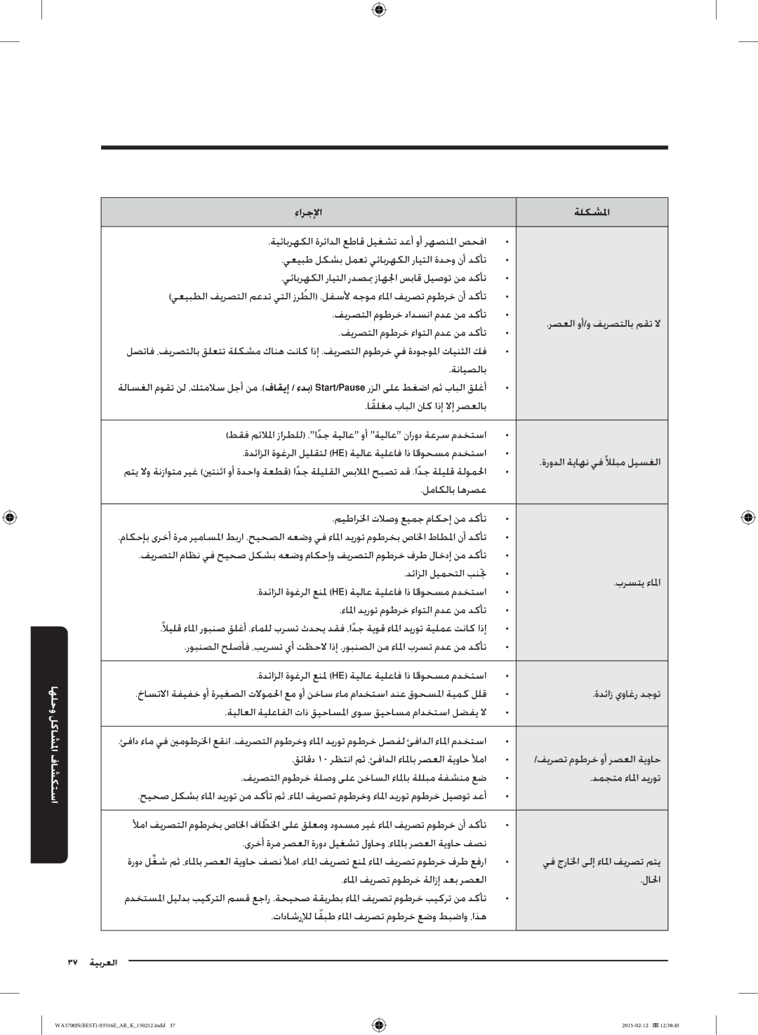 Samsung WA90J5730SS/YL manual لماكلاب اهرصع ميطارلخا تلاصو عيمج ماكحإ نم دكأت 