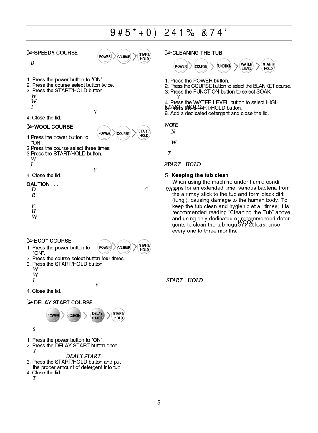 Samsung WA90J7S1/XST, WA85J3Q3EW/YQH manual Speedy Course, Wool Course, ECO+ Course, Delay Start Course, Cleaning the TUB 