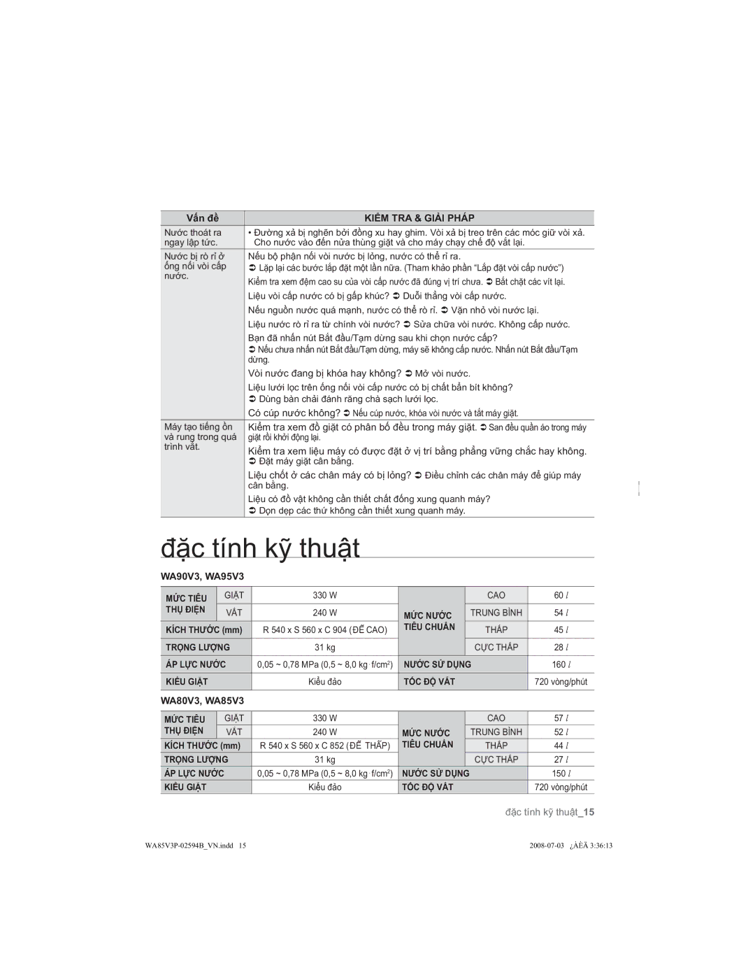 Samsung WA85V3PEC/XSV, WA90V3PEC/XSV manual ŸһFWtQKNӻWKXұW, 9zLQѭӟFÿDQJEӏNKyDKD\NKQJÂ0ӣYzLQѭӟF, $9$9 