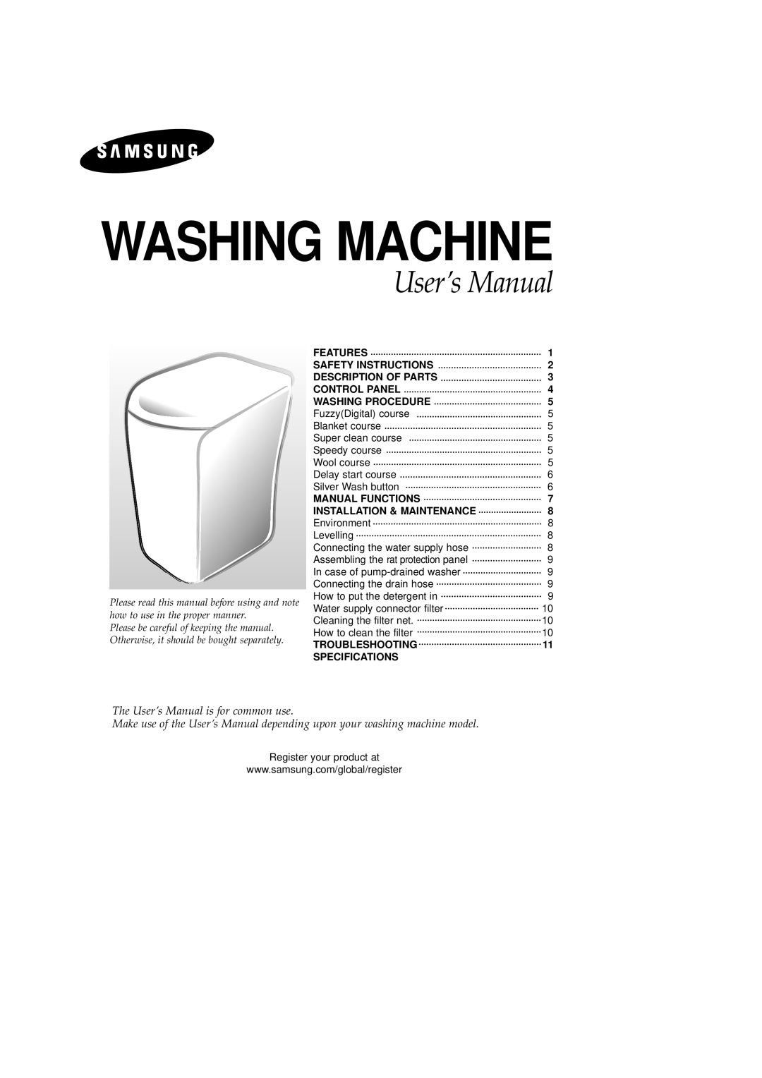 Samsung WA92RAB1U/XSV, WA92RAG1U/XSV, WA92RAG1/XSV, WA92RAB1/XSV manual Features 