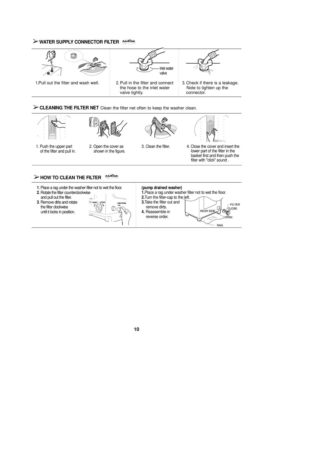 Samsung WA92RAB1/XSV, WA92RAG1U/XSV manual Water Supply Connector Filter, Cleaning the Filter NET, HOW to Clean the Filter 