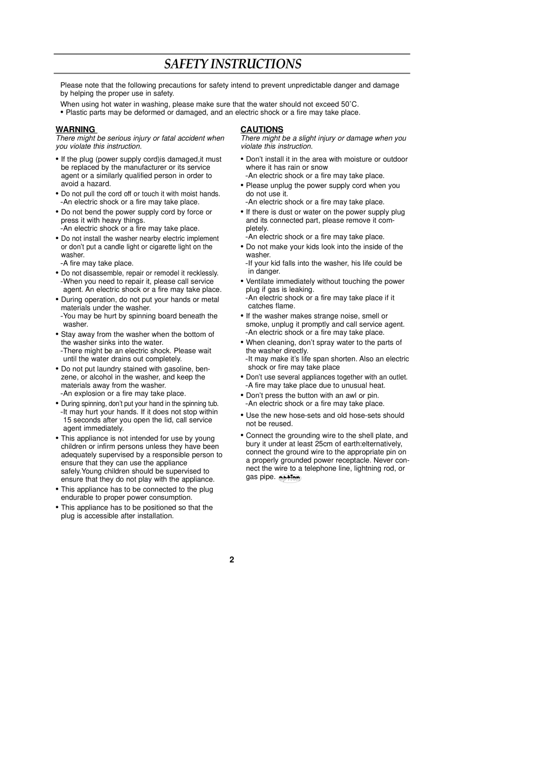 Samsung WA92RAB1/XSV, WA92RAG1U/XSV manual Safety Instructions, Arning, You may be hurt by spinning board beneath the washer 