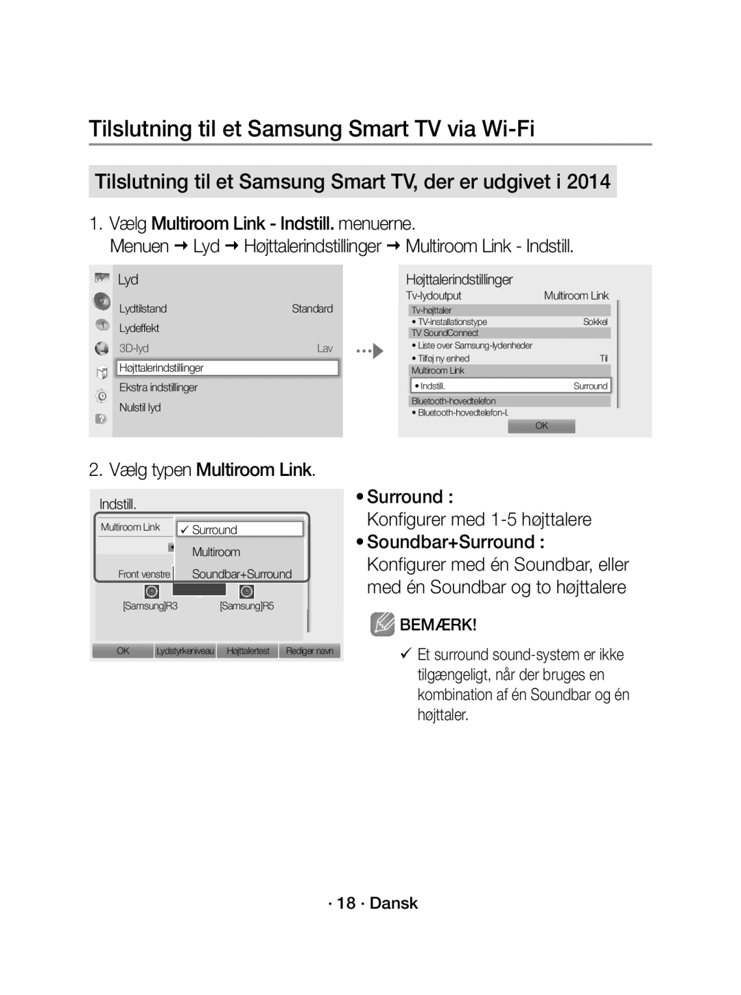 Samsung WAM1400/XE manual Vælg Multiroom Link Indstill. menuerne, Vælg typen Multiroom Link 