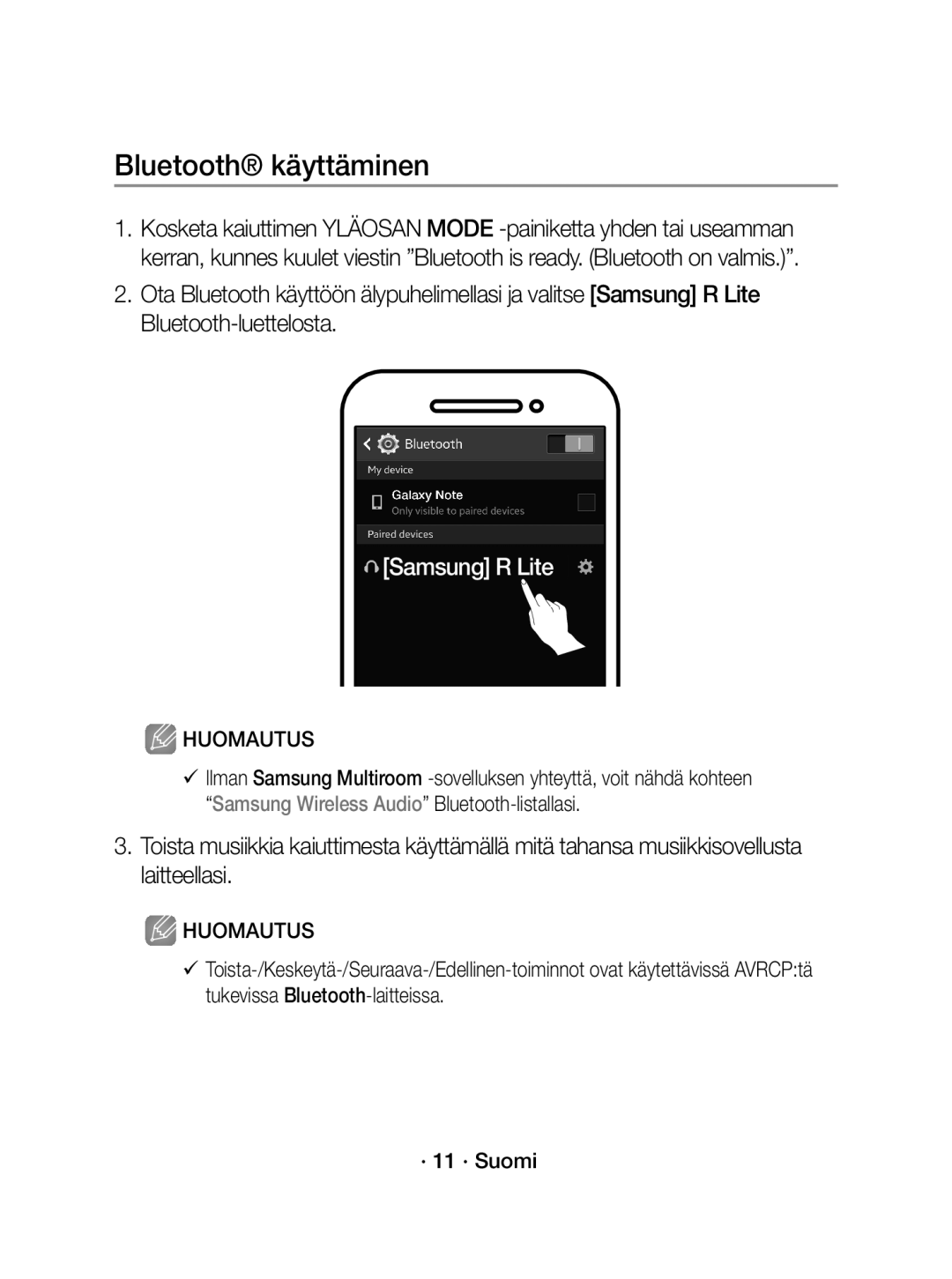 Samsung WAM1400/XE manual Bluetooth käyttäminen 