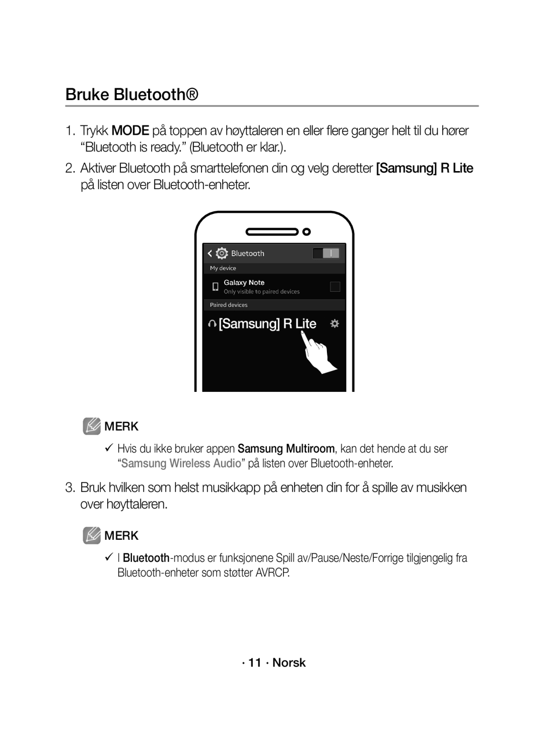 Samsung WAM1400/XE manual Bruke Bluetooth 